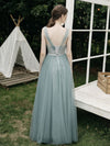 Simple A line Green Tulle Long Prom Dress, Green Tulle Bridesmaid Dresses