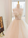 Champagne Tulle Lace Long Wedding Dress, Lace Tulle Wedding Gown