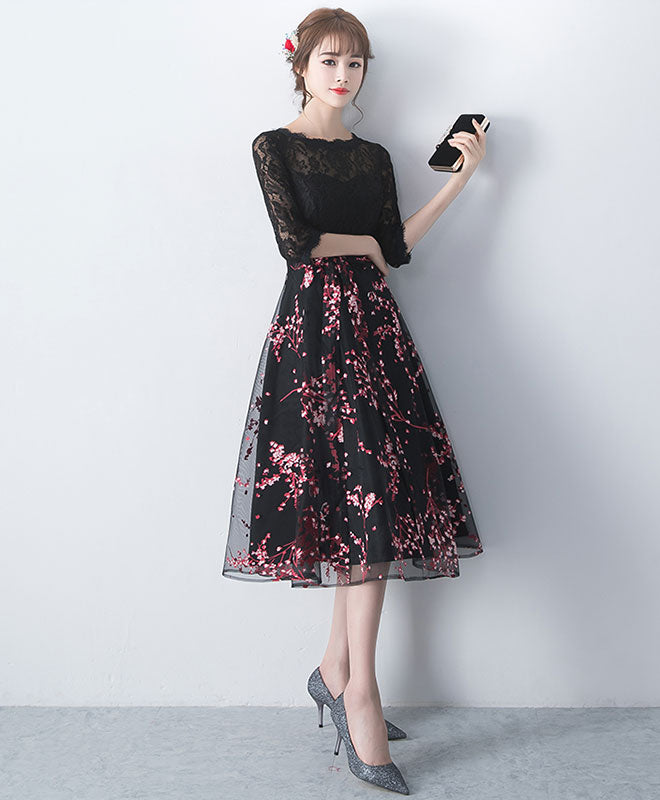 Black Lace Tulle Short Prom Dress, Black Lace Bridesmaid Dress US 6 / Black Black Lace Tulle Short Prom Dress, Black Lace Bridesmaid Dress US 6 / Black