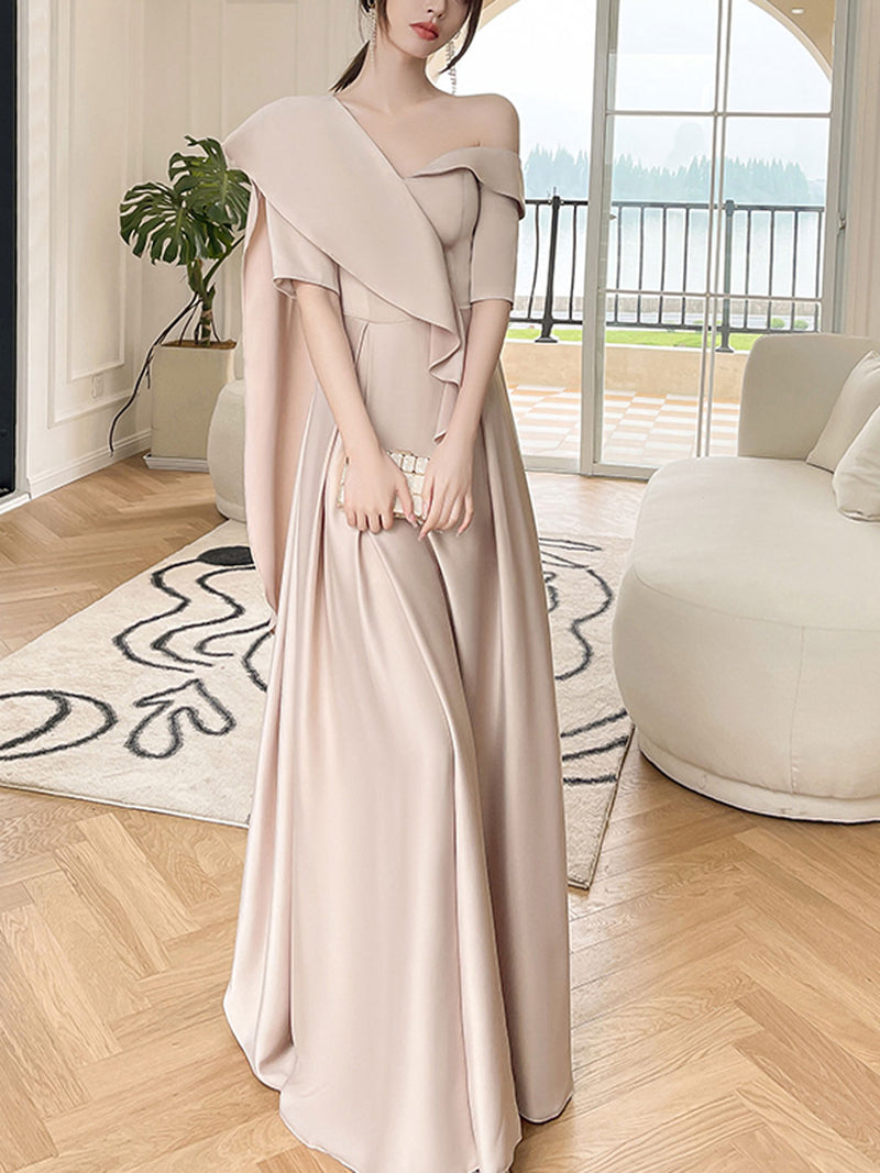 Simple Champagne A line Long Prom Dress, Champagne Bridesmaid Dresses shopluu Simple Champagne A line Long Prom Dress, Champagne Bridesmaid Dresses shopluu