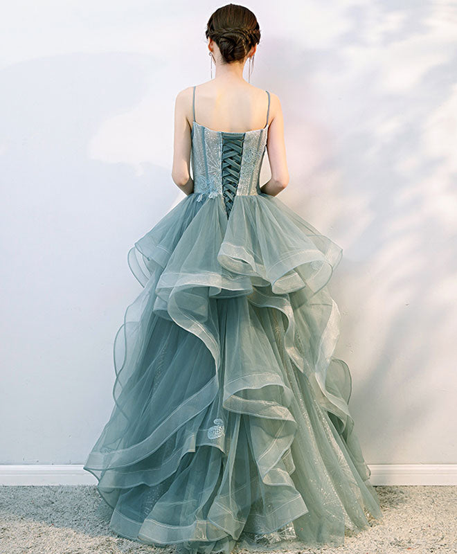 Green Tulle Lace Long Prom Gown, Tulle Formal Dress