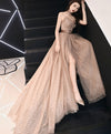 Champagne A-Line Tulle Long Prom Dress Champagne Evening Dress