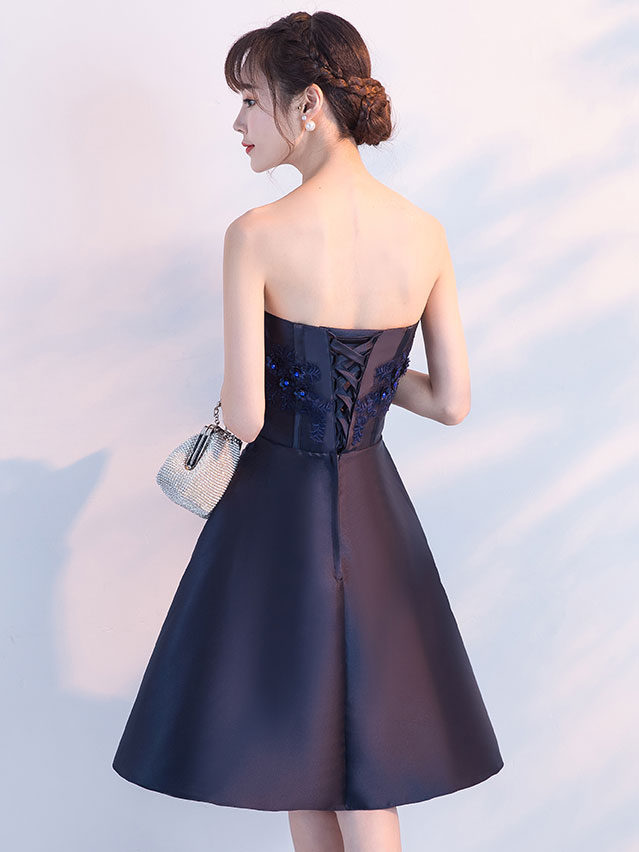Aline Satin Lace Blue Short Prom Dress, Blue Homecoming Dress – shopluu