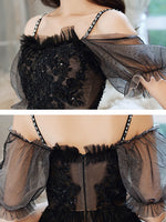 Black Sweetheart Tulle Lace High Low Prom Dress, Black Homecoming Dress