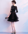 Black V Neck Lace Tulle Short Prom Dress, Black Homecoming Dress