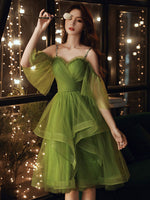 Green Sweetheart Neck Green Tulle Prom Dress, Puffy Green Homecoming Dress
