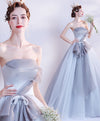 Gray Aline Tulle Long Prom Dress, Formal Gray Formal Party Dress