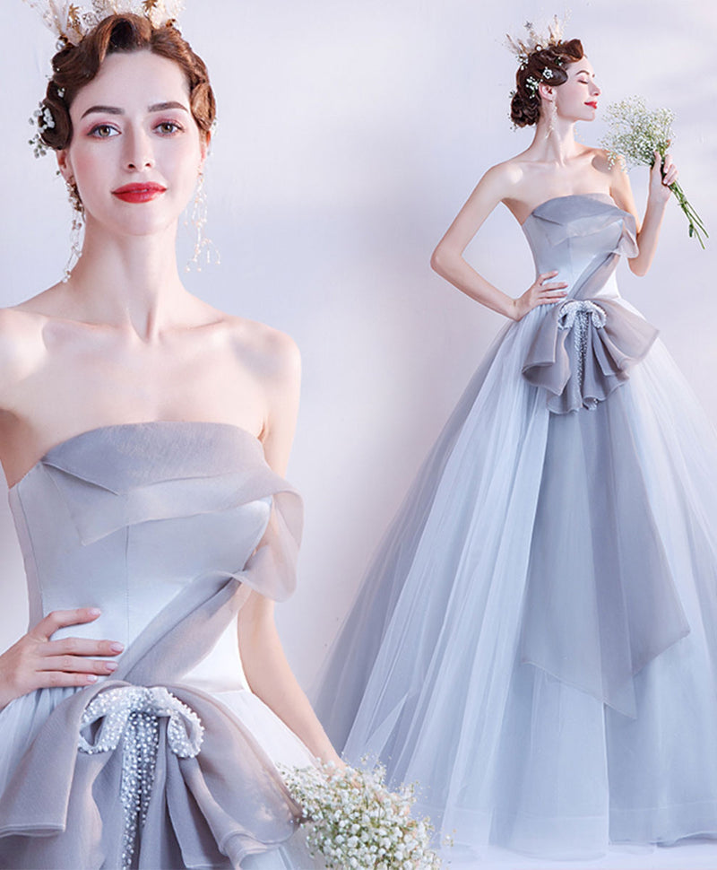 Gray Aline Tulle Long Prom Dress, Formal Gray Formal Party Dress – shopluu
