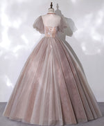 Pink Tulle Long Prom Dress, Pink Formal Sweet 16 Dress with Applique Beading
