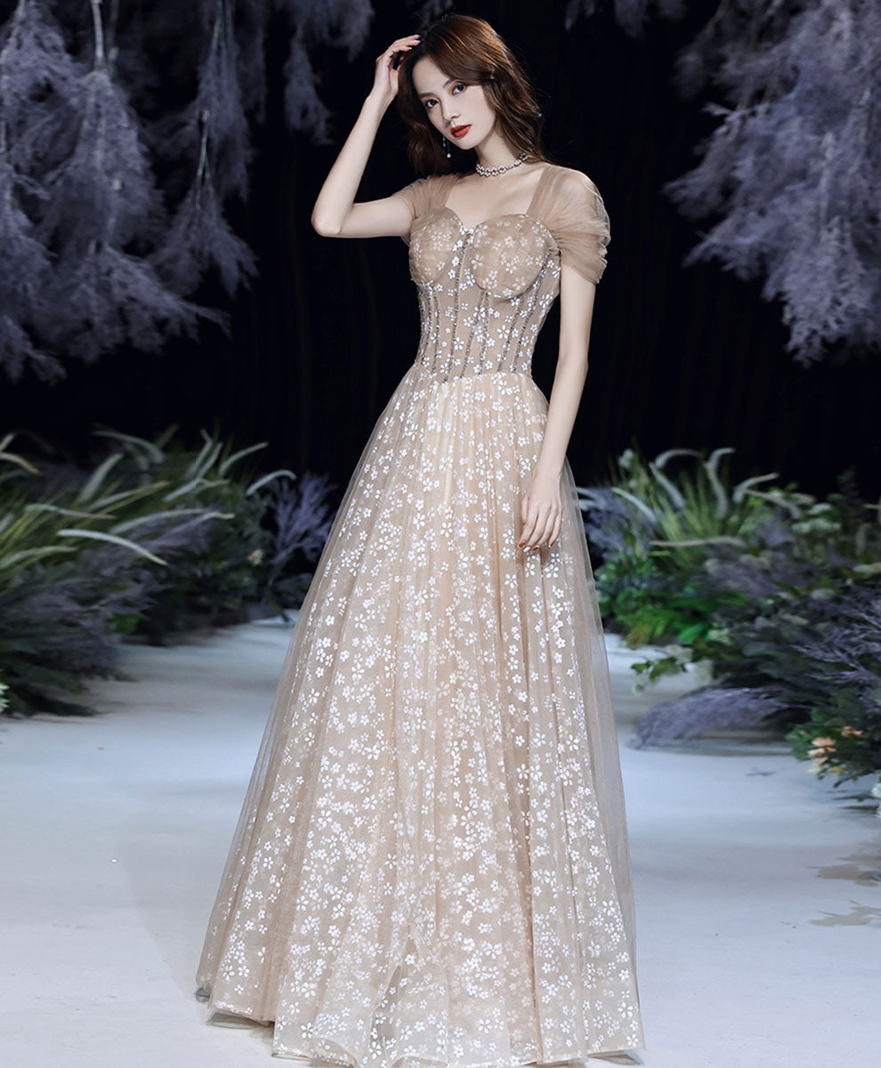 Champagne Tulle Long Prom Dress, Champagne Formal Party Dress with Bea – shopluu