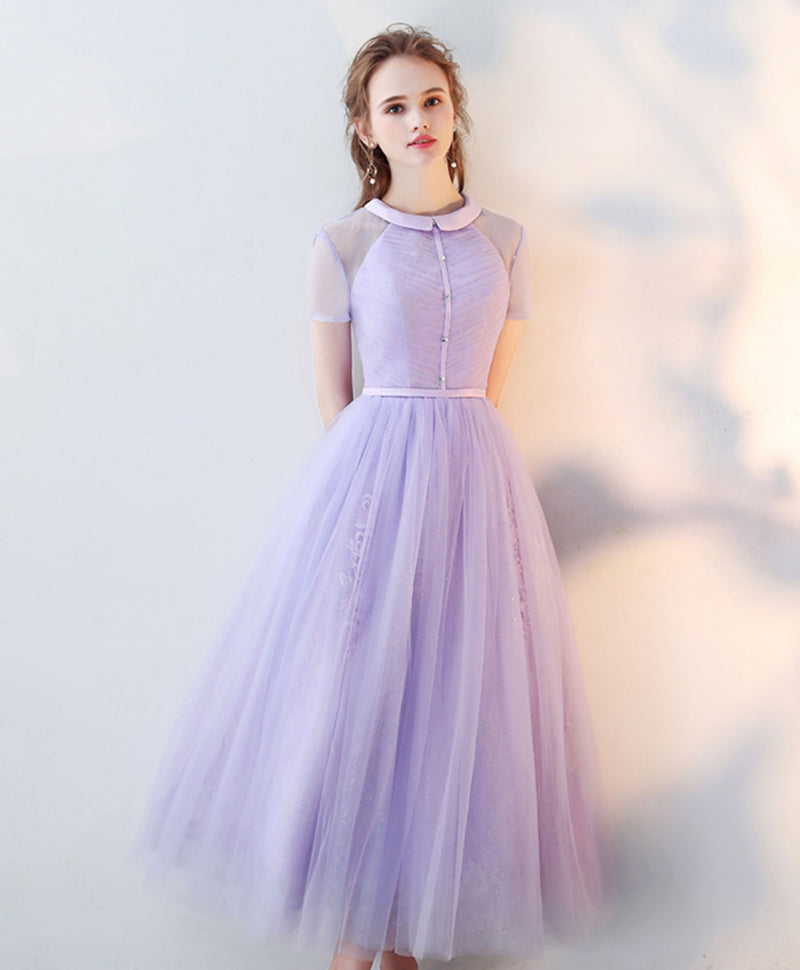 Purple High Neck Tulle Lace Prom Dress Tulle Lace Homecoming Dress