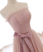 Simple Pink Tulle Long Prom Dress, Aline Pink Tulle Formal Party Dresses