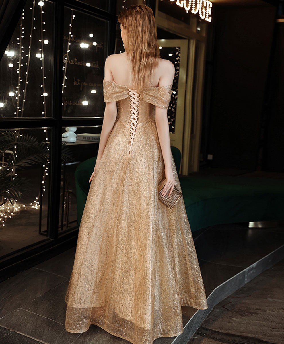 Gold Tulle Sequin Off Shoulder Long Prom Dress, Gold Formal Evening Dresses US 14 / Gold Gold Tulle Sequin Off Shoulder Long Prom Dress, Gold Formal Evening Dresses US 14 / Gold