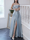 Simple Blue Satin Long Prom Dress, Blue Formal Evening Dress