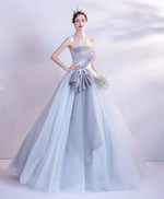 Gray Aline Tulle Long Prom Dress, Formal Gray Formal Party Dress
