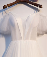 White Sweetheart Neck Tulle Long Prom Dress, White Formal Dress