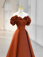 A-Line Off Shoulder Satin Orange Long Prom Dress