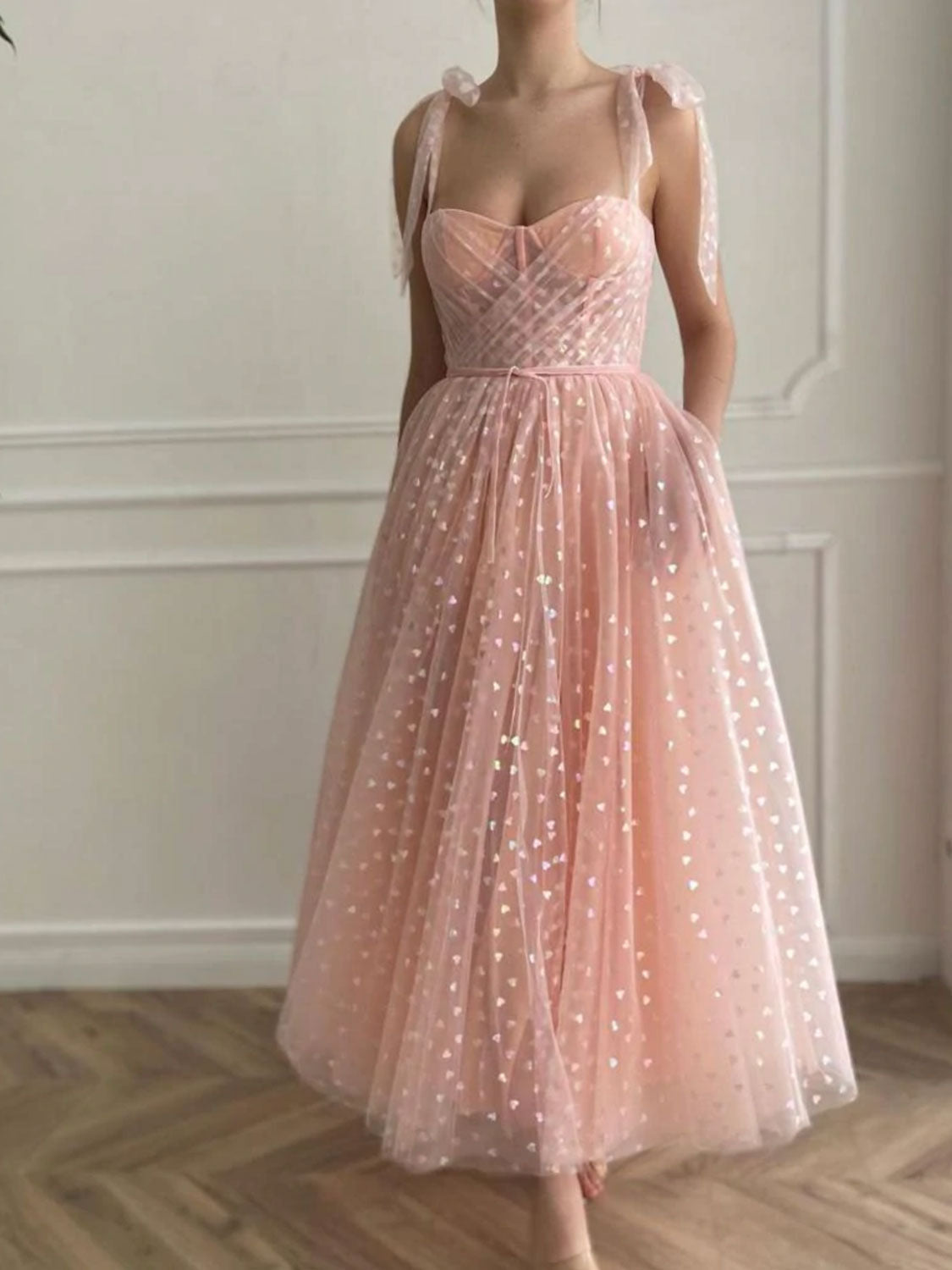 Sweetheart Neck Tulle Lace Short Pink Prom Dress, Pink Homecoming Dresses