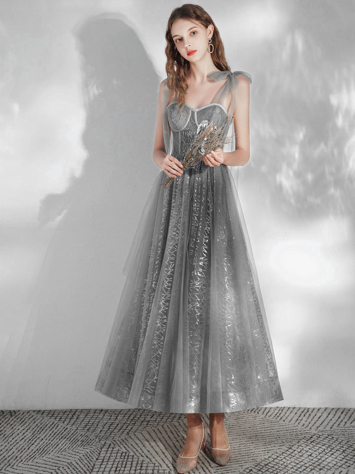 Gray sweetheart neck tulle short prom dress, gray tulle homecoming dress