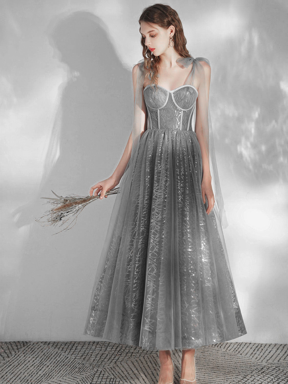 Gray sweetheart neck tulle short prom dress, gray tulle homecoming dress