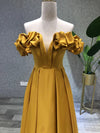 Simple Yellow Satin Long Prom Dress, Yellow Evening Dress