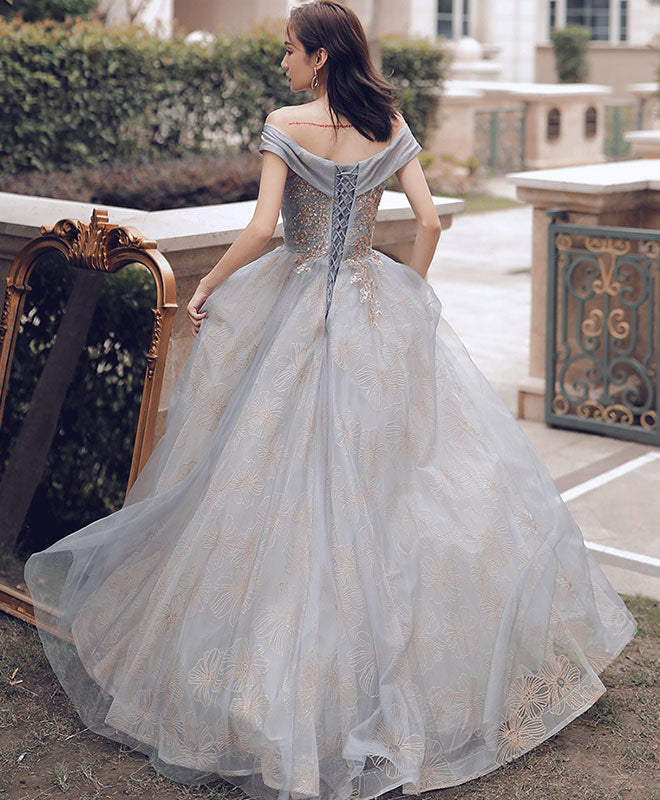 Unique Sweetheart Off Shoulder Lace Long Prom Dress Tulle Evening Dress