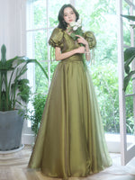Simple Green V Neck Tulle Long Prom Dress, Green Evening Dresses