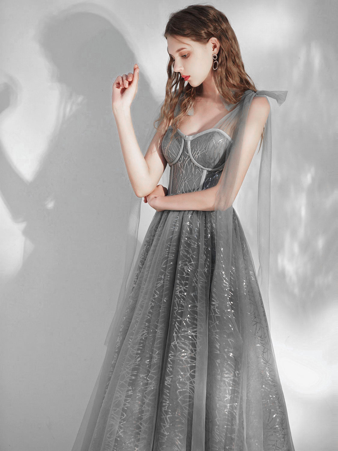 Gray sweetheart neck tulle short prom dress, gray tulle homecoming dress