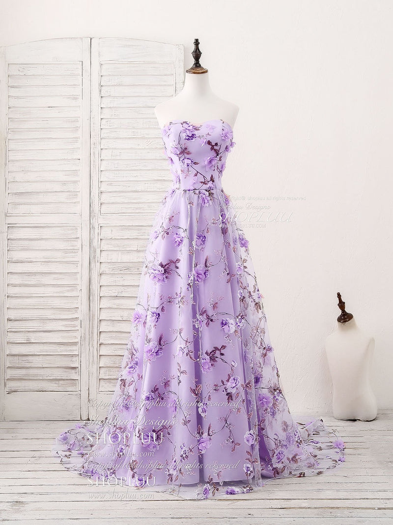 Pink Sweetheart Neck Tulle 3D Applique Long Prom Dress, Pink Evening Dress US 14 / Purple Pink Sweetheart Neck Tulle 3D Applique Long Prom Dress, Pink Evening Dress US 14 / Purple