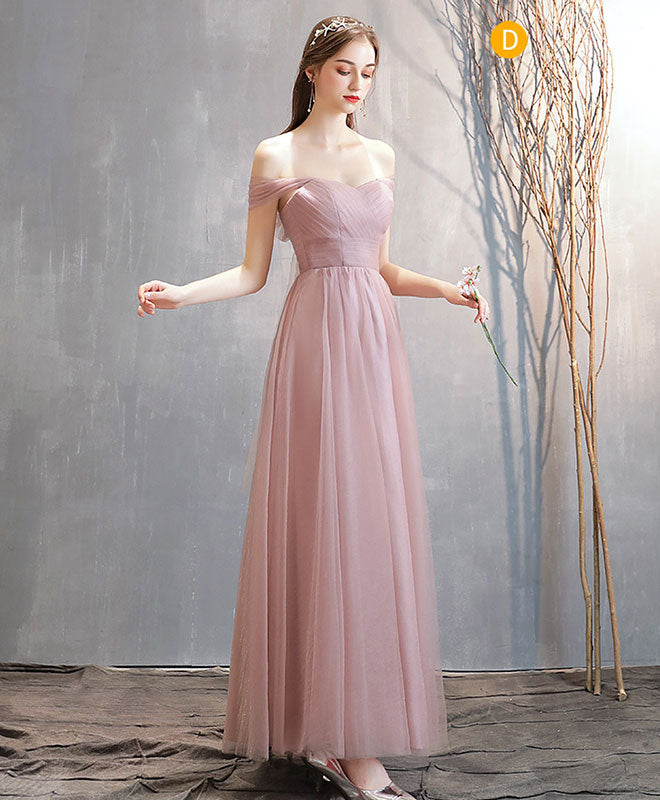 Simple Pink Tulle Long Prom Dress Pink Tulle Bridesmaid Dress – shopluu