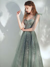 A -line Tulle Lace Tea Length Green Prom Dress, Formal Aline Green Homecoming Dresses