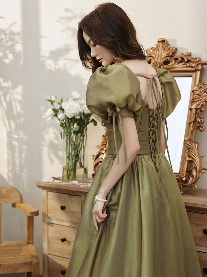 Simple Green V Neck Tulle Long Prom Dress, Green Evening Dresses – shopluu