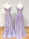 Purple Sweetheart Neck Lace Long Prom Dresses, Purple Lace Graduation Dress