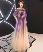 Elegant Tulle Lace Long Prom Dress Purple Tulle Evening Dress