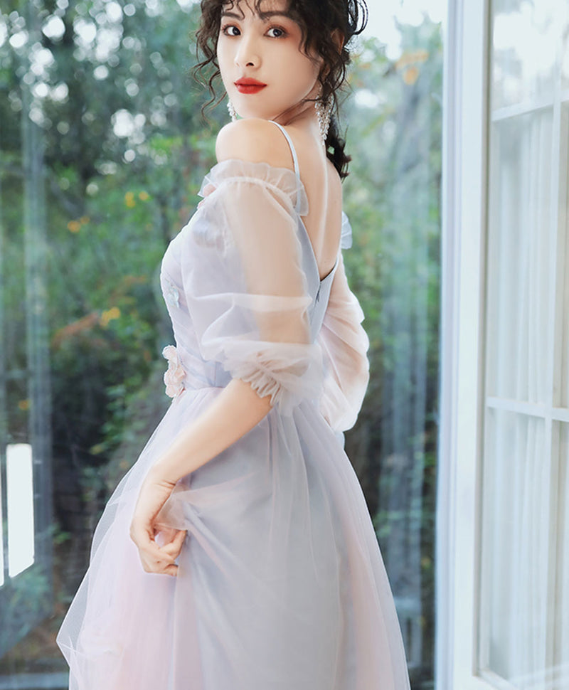Elegant Pink Blue Tulle Long Prom Dress Pink Blue Formal Dress
