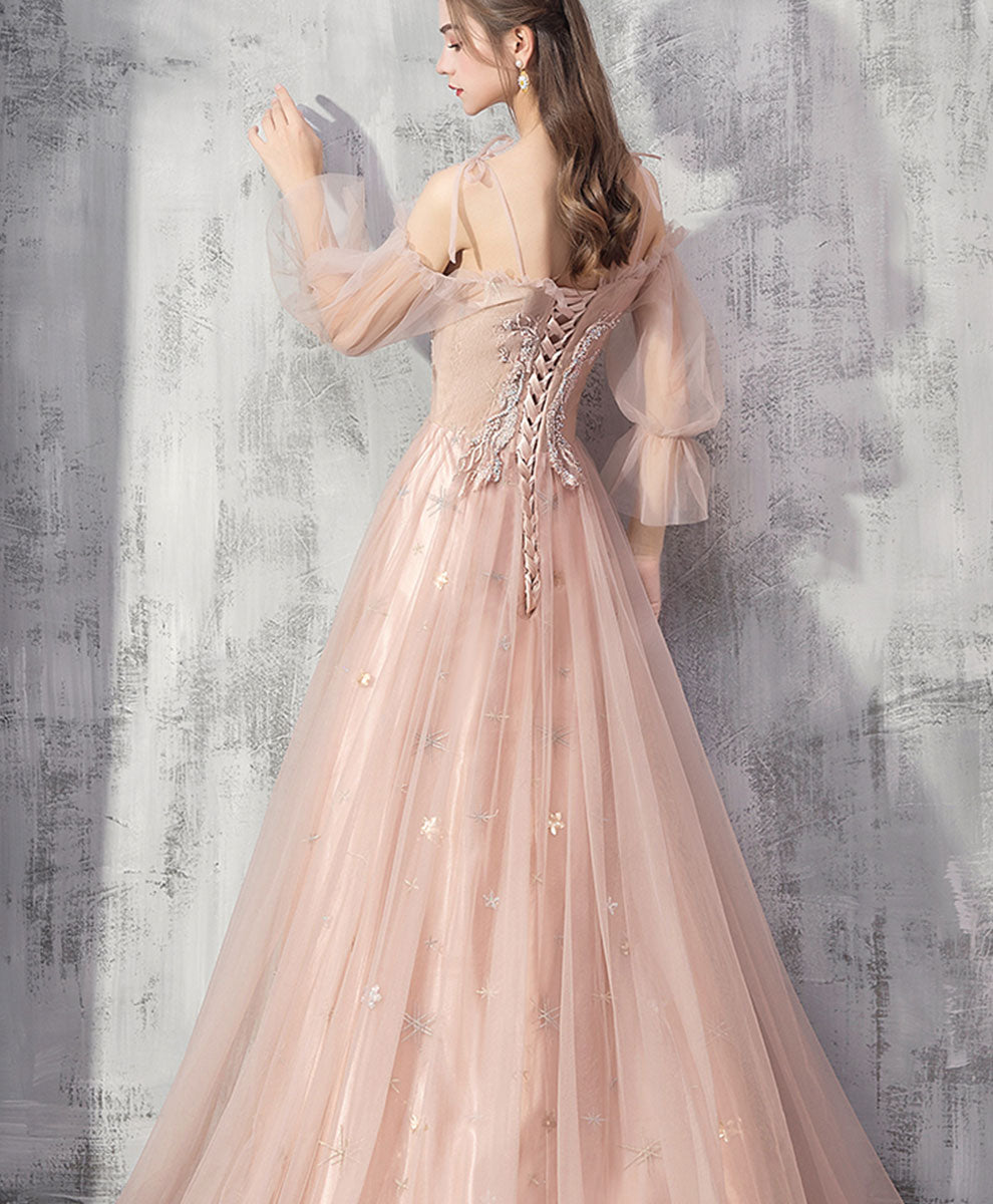 Champagne Tulle Lace Long Prom Dress Champagne Tulle Formal Dress – shopluu