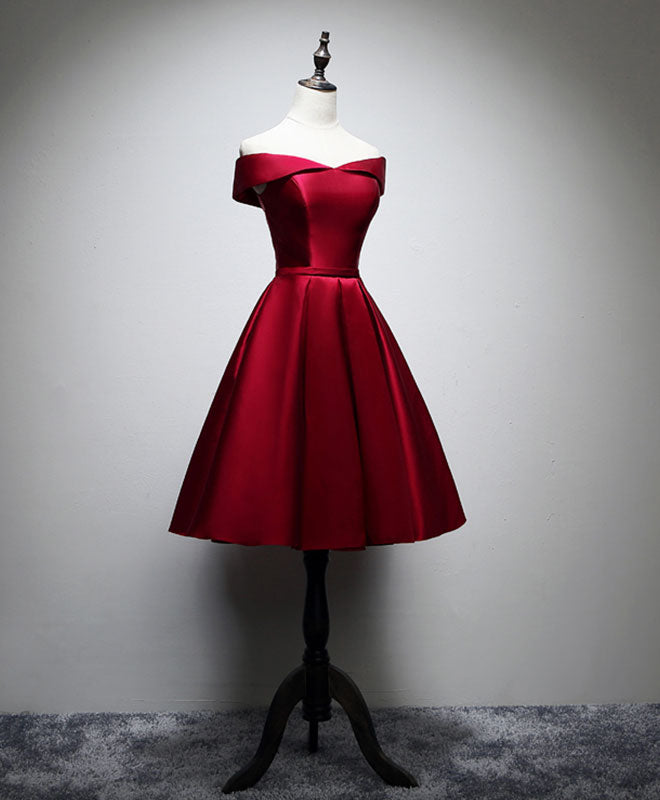 Simple Satin Burgundy Short Prom Dress, Burgundy Homecoming Dress US 12 / Burgundy