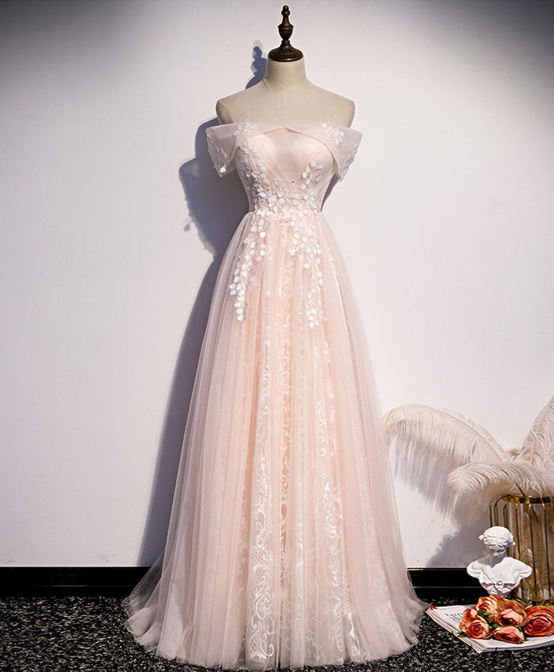 Pink Tulle Lace Long Prom Dress Pink Tulle Lace Formal Dress