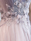 Purple V Neck Tulle Long Prom Dress, Purple Evening Dress