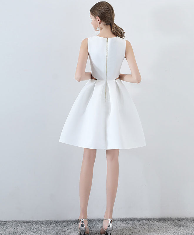Simple White Satin Short Prom Dress, White Homecoming Dress