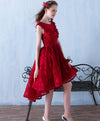 Burgundy Lace Short Prom Dress, Burgundy Lace Homecoming Dress