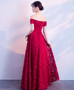 Burgundy Lace Long Prom Dress, Burgundy Lace Evening Dress