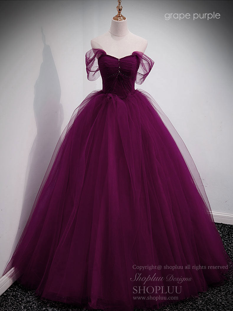 A-Line Sweetheart Off Shoulder Lace Long Prom Dress, Tulle Formal Dresses