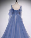 A line Blue Long Prom Dress, Blue Formal Graduation Dress with Beading