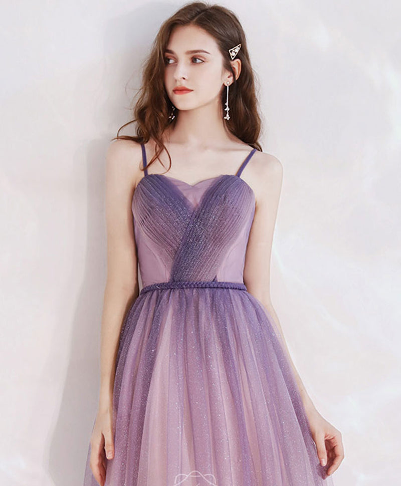 aline purple dress Purple Satin A-line Spaghetti Straps Prom Dresses With Pockets, Party Dress, MP775