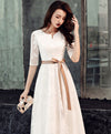 White Lace Tea Length Prom Dress White Lace Bridesmaid Dress