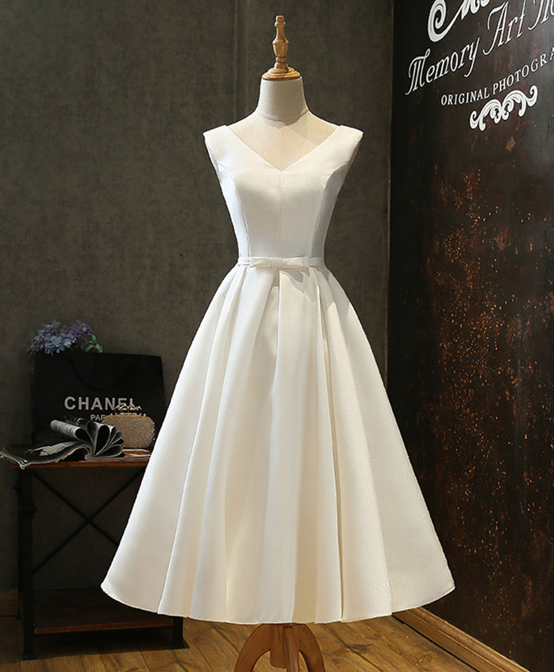 Simple V Neck White Short Prom Dress White Homecoming Dress – shopluu