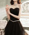 Black Aline Tulle Long Prom Dress, Black Formal Evening Dress with Feather