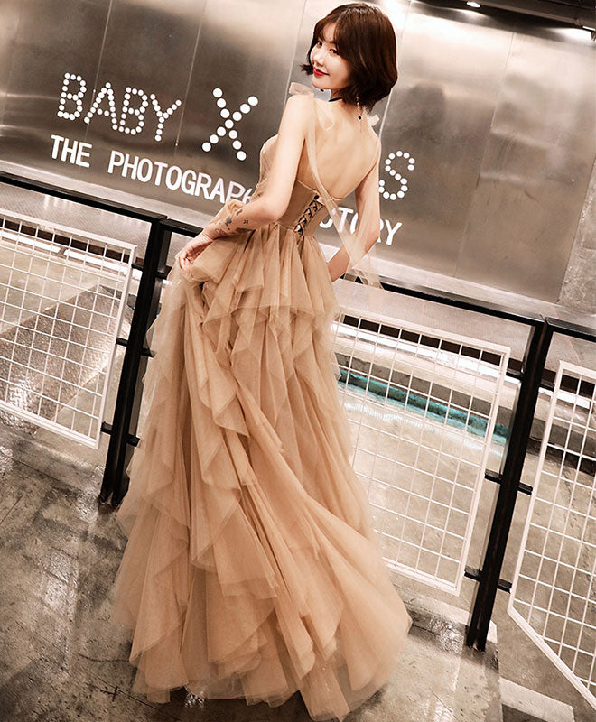 Champagne Tulle Long Prom Dress, Champagne Evening Dress