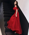 Burgundy Tulle Lace Long Prom Dress Burgundy Tulle Lace Evening Dress